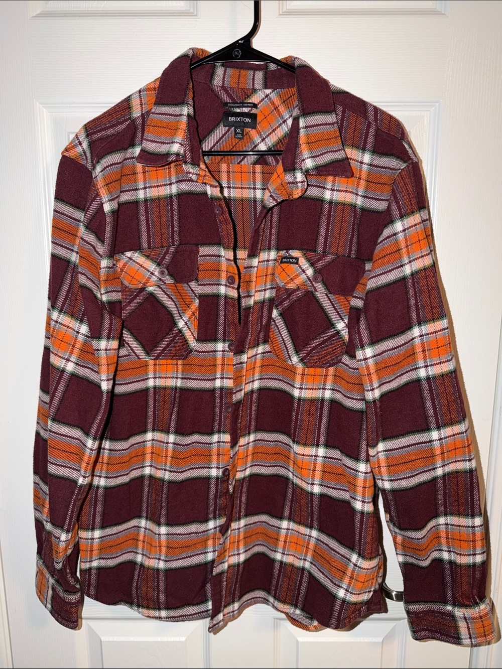 Brixton Maroon, Orange & White Plaid Button-Up Shirt